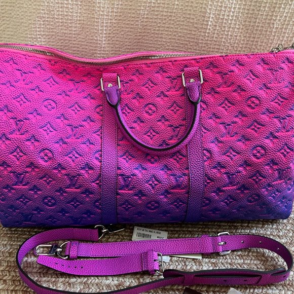 Louis Vuitton Virgil Pink Blue Monogram Illusion Keepall Bandouliere 50 Duffle - Picture 6 of 15